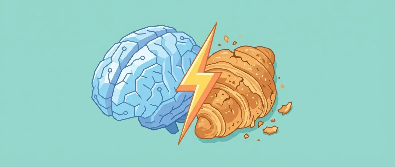 Split brain illustration showing a healthy blue hemisphere versus a 'grain brain' made of bread crumbs, representing the link between gluten sensitivity, inflammation, and brain fog symptoms.
